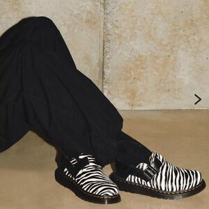 Dr. Martens Unisex Black and White Zebra Print Mules